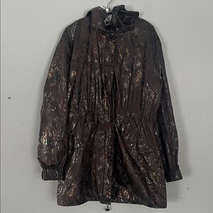 Women's  Nikki Jones Montreal Shiny Dark Brown Hooded Utility Jacket Small